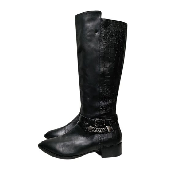 Napoleoni Leather Pull On Knee Length Equestrian Riding Boots Black Women's 8.5 - Picture 2 of 15